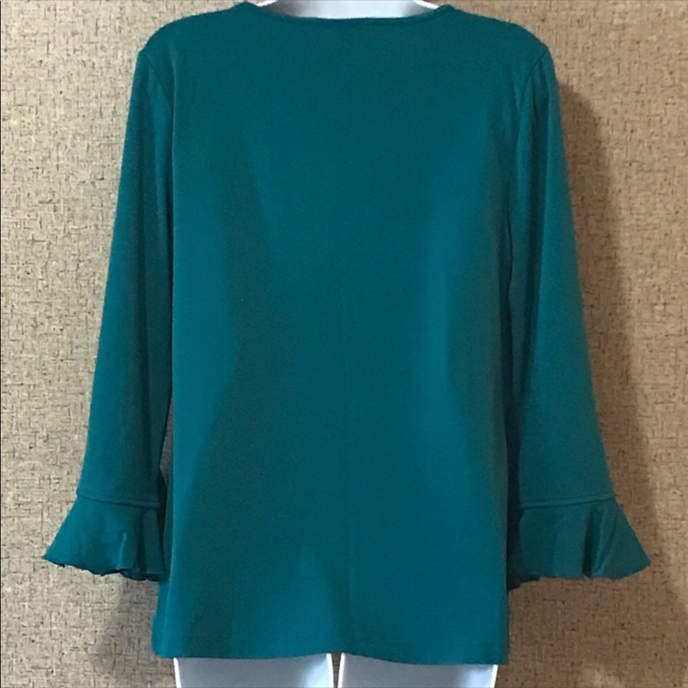 CLEARANCE | Isaac Mizrahi Keyhole Knit Top w/Split Ruffle Fluted Sleeve Blouse - Picture 7 of 14
